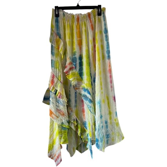 Tanya Taylor Teresa Tie Dye  Asymmetrical Silk Blend Midi Skirt Size 8 - Picture 3 of 12
